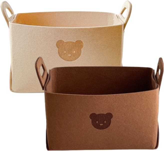 1+1 말랑베이비 곰돌이 접이식 펠트 바구니, 1세트, 초코크림