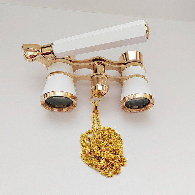 에센바흐 오페라 글라스 44691 블루 성인용 스노우 4441 1 3x25 글래머 금색, 화이트 스트랩 체인 도금, 1개