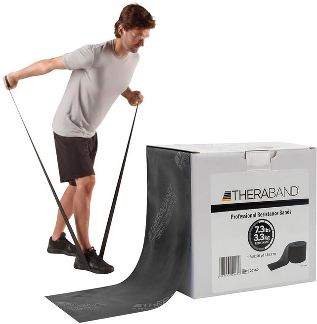 THERABAND 저항 밴드 45.2m(50야드) 롤 헤비 그린 논 라텍스 전문 탄성 밴드 상체 및 하체 운동 물리 치료 필라테스 재활용 디스펜서 박스 레벨 4, Level 5 / Special Heavy - Blac