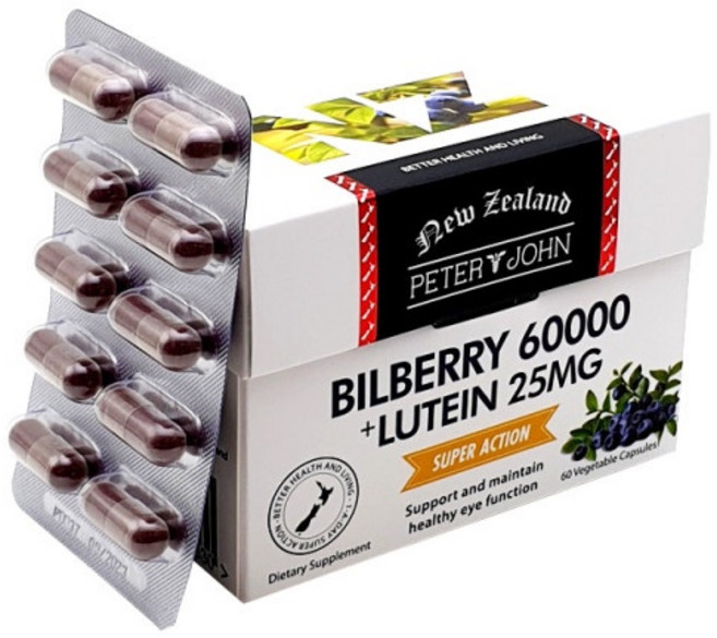 피터앤존 뉴질랜드 빌베리 루테인 60000mg 안토시아닌 60캡슐, 1박스, 60정