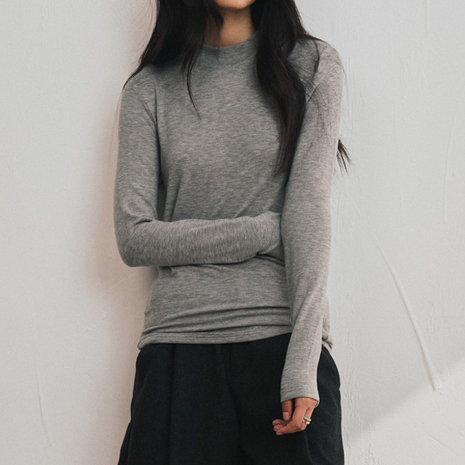 스토리원 WM-FWWT034 여성 메리노 울 텐셀 하프넥 티셔츠