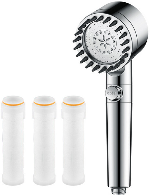 디엔피오 필터 샤워기 헤드 수압상승 샤워기 3단 조절 온오프 버튼, 다크그레이, 1개