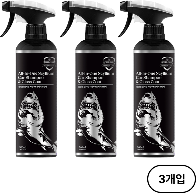 블랙샤크 올인원 유리막코팅제 세차 카샴푸, 3개, 500ml