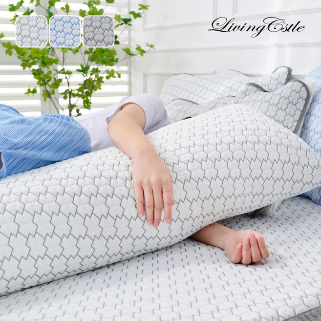 국산 리빙캐슬 냉감 듀라론 쿨엠보싱 쿠션 바디필로우 솜포함, 화이트