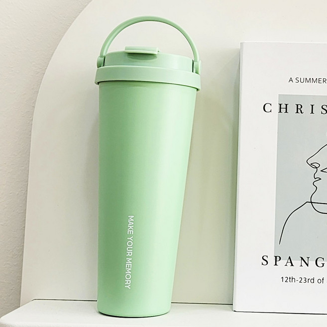 대용량 스텐 손잡이 텀블러 보온보냉 벤티사이즈 차량용 사무용 꼼꼬미 버킷텀 텀블러, 연두그린, 700ml, 1개