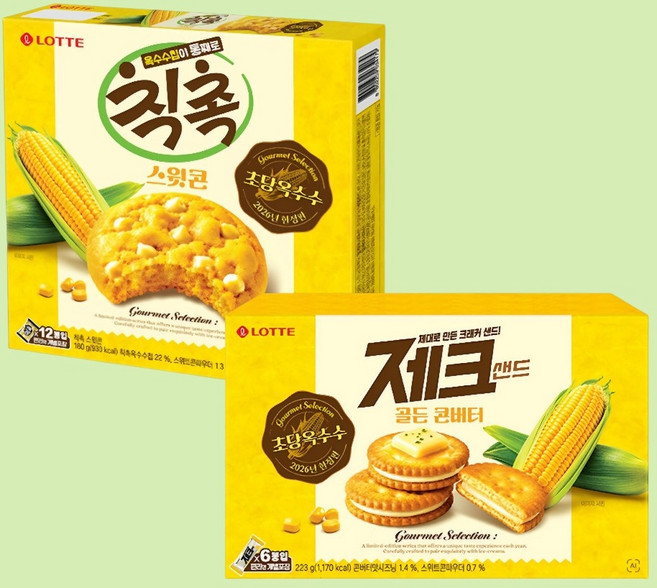 롯데웰푸드 초당옥수수 칙촉 스윗콘 180g + 제크샌드 골든콘버터 223g 각1개씩 총2개, 1세트, 403g