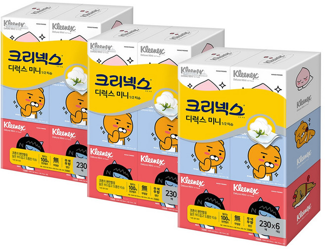 크리넥스 카카오 미니 티슈 230매 x 6 x 3팩, 3세트