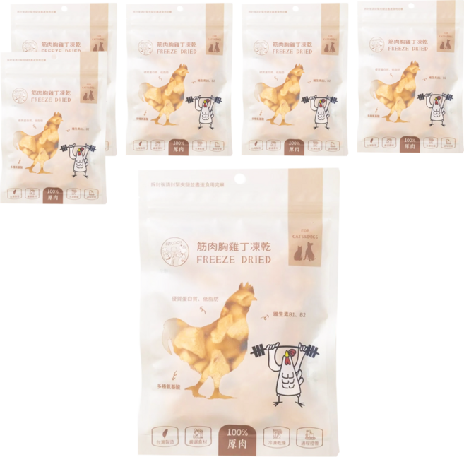 PETCOOK 派庫廚房 3個月以上 筋肉胸凍乾 犬貓通用, 雞肉, 50g, 6包