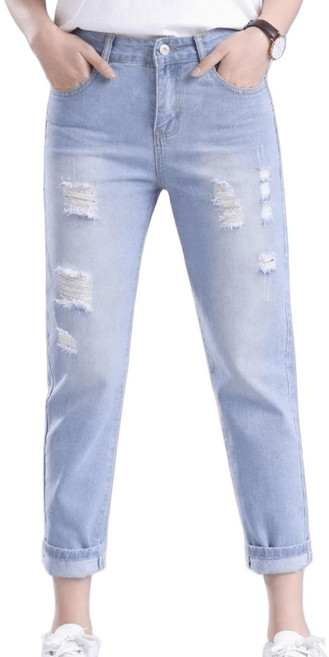 빈티지 헤짐 워싱 삦어진 여자 8부 청바지