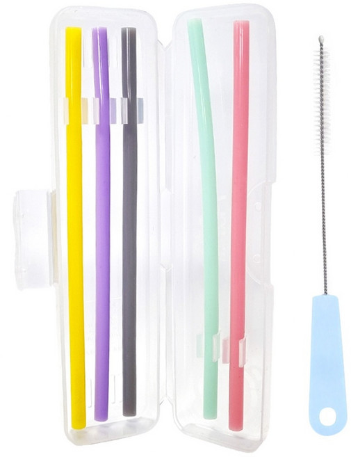 아가프라 실리콘빨대5p+세척솔+케이스 세트 재사용 열탕가능 환경친화적빨대 리유저블, 1개, 5개입