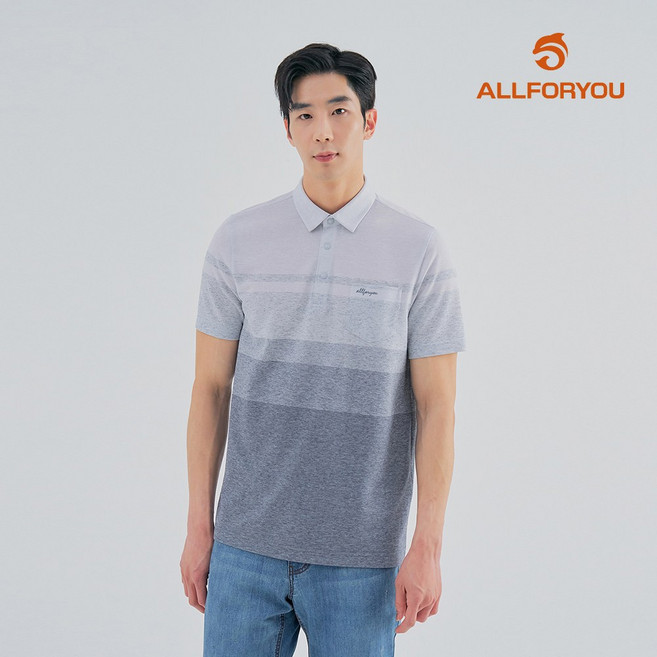 [올포유] [모델착장] 남성 그라데이션 스트라이프 카라 반팔 티셔츠 AGTYM3111-190