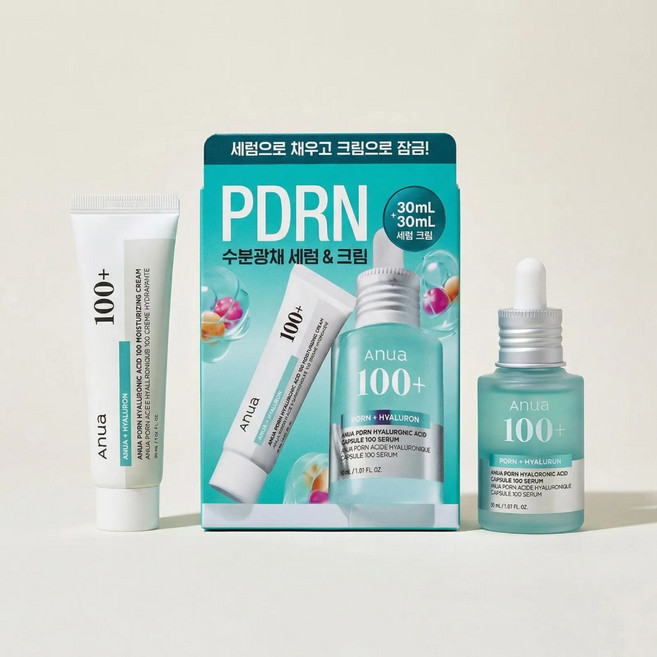 아누아 피디알엔 히알루론산 캡슐 100 세럼 30mL+피디알엔 히알루론산 100 수분 크림 30ml 세트, 1세트