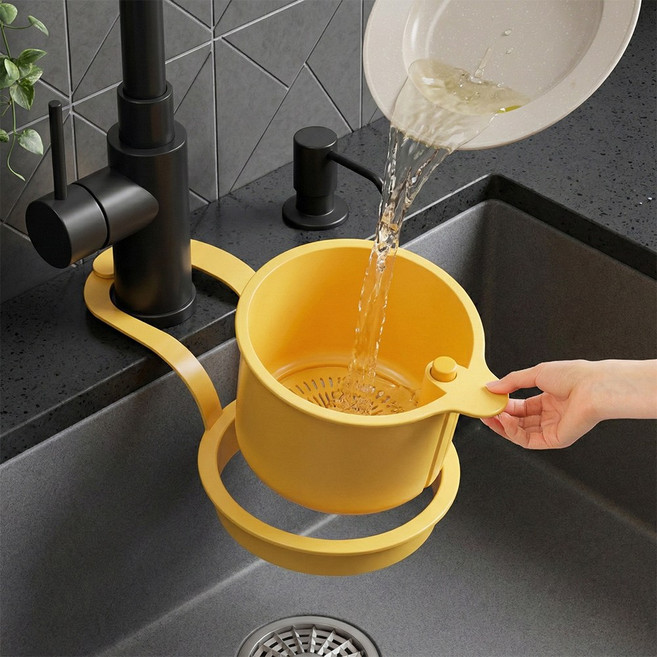 네이빈 싱크대 음식물 거름망 거치대 물기제거 음식쓰레기통, 1개, 옐로우