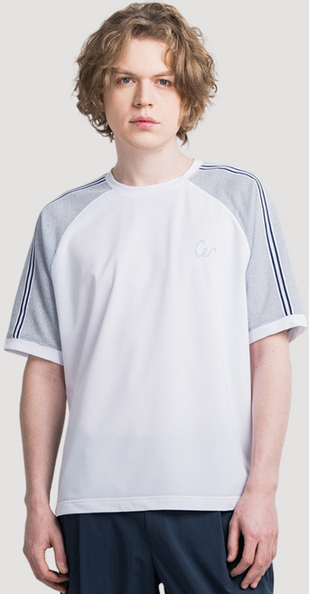 썸머 쿨링 어깨 메쉬배색 라그랑 남자 라운드 반팔 티셔츠 CXS25MKRT602 WHI