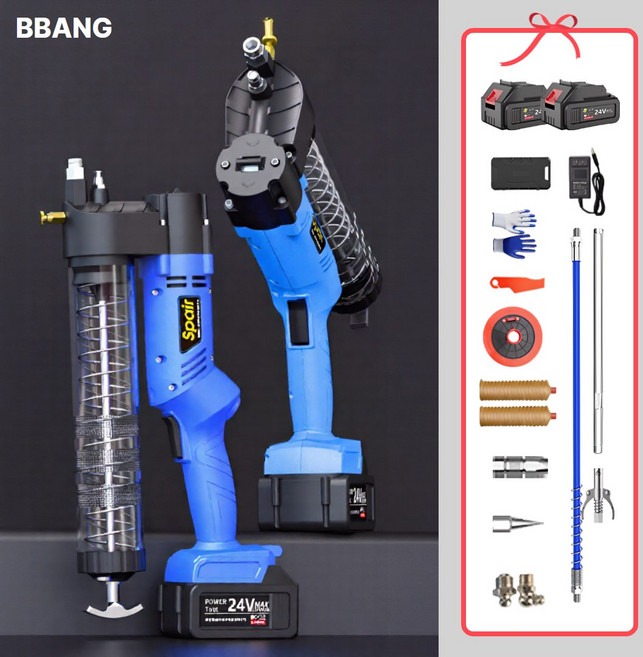 [빵빵툴] 구리스 주입기 자동 그리스건 충전식 오일 펌프 전동 고압력 오일 윤활유, 구리스건(배터리2개), 1개