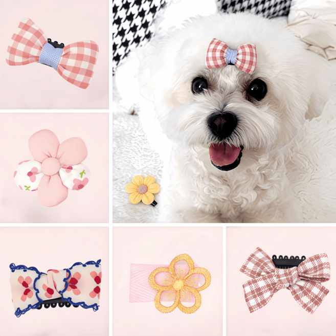 강아지 털 정리 전원 스타일 액세서리 집게핀 세트, 5개, 다색