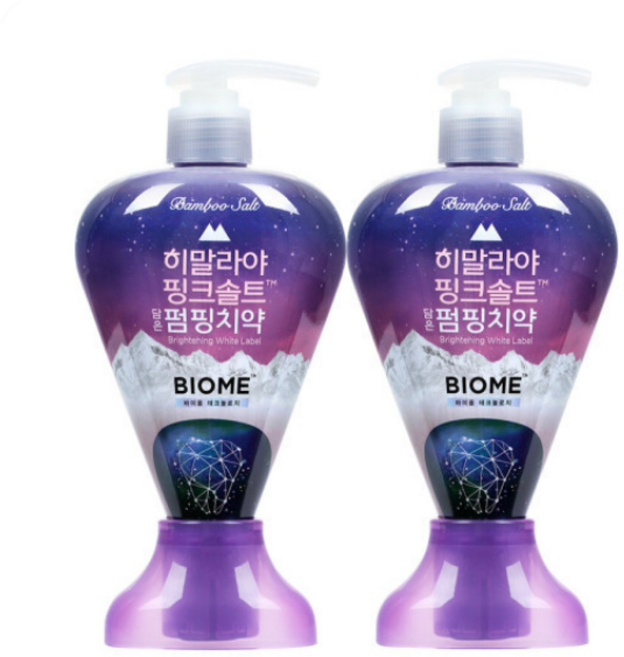 입냄새 미백 잇몸 시린이 충치 올케어 치약"페리오 히말라야 핑크솔트 바이옴 펌핑치약 "1+1(사은품)[ 총 285그램 x 2입 무료배송], 2개