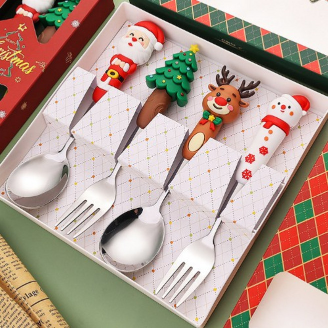 어린이집 단체 선물 답례품 크리스마스 수저포크세트4피스, 1개, 수저포크4피스, 단일색