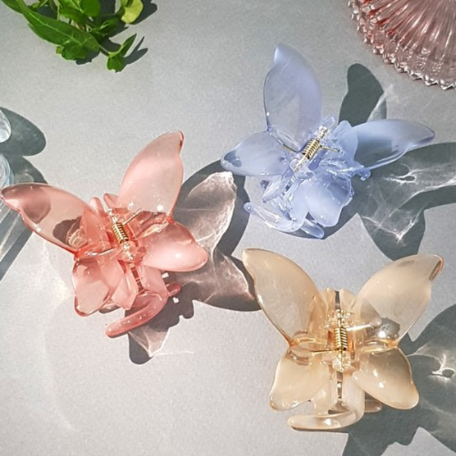 국내제작 3개) 빅나비 올림머리 집게핀 짱짱한 데일리 숱많은 반묶음 머리핀 왕집게핀 여성 헤어악세사리 만들기 리본공예재료