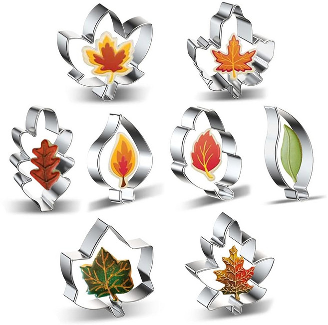 가을 단풍 8 잎 쿠키 커터 세트 단풍잎 오크잎 눈물방울 커터 추수감사절 크리스마스 생일 결혼 파티 장식용 비스킷 퐁당 몰드 모양