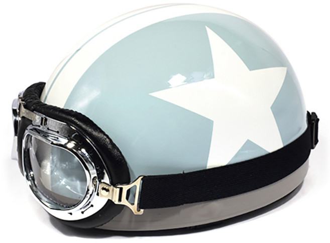 한미 빈티지 킥보드 오토바이 반모 헬멧, 화이트별 블루