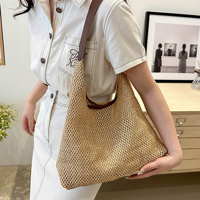 글램디브 니다민 라탄 가죽스트랩 숄더백 여름 데일리 왕골 크로스백 A2103