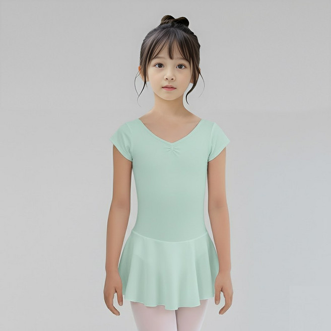 [에스투에이] 국산 반팔 쉬폰 발레복 유아 여아 초등 주니어 일체형 원피스형 치마 레오타드 어린이 스커트