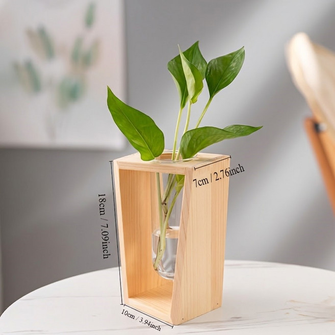 더채러티하우스 수경 식물 재배 유리병 원목 화분 세트 내츄럴우드, 1개