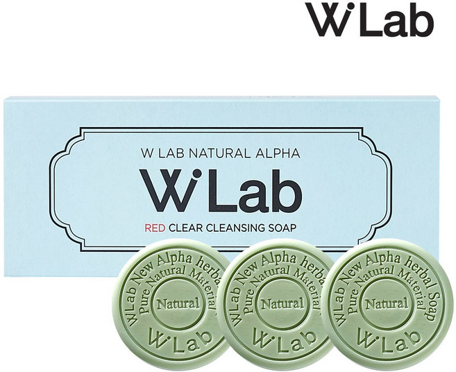 더블유랩 네츄럴 알파 비누 레드 클리어 클렌징 비누 체취제거 땀냄새 청소년 시니어 노인 예민 피부 진정, 3개입, 50g