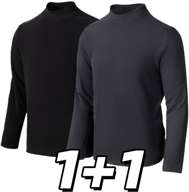 1+1세트 남성용 데일리 무지 고탄력 캐시미어 반목 목폴라 니트 긴팔티 Sevenmoon