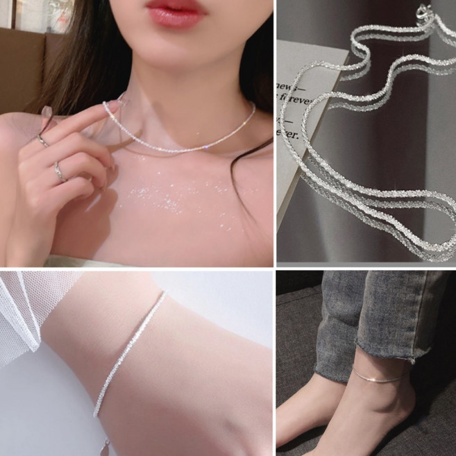 비티즈 메탈 여성 목걸이 + 팔찌 +발찌 세트 스노우 플라워 체인 스왈