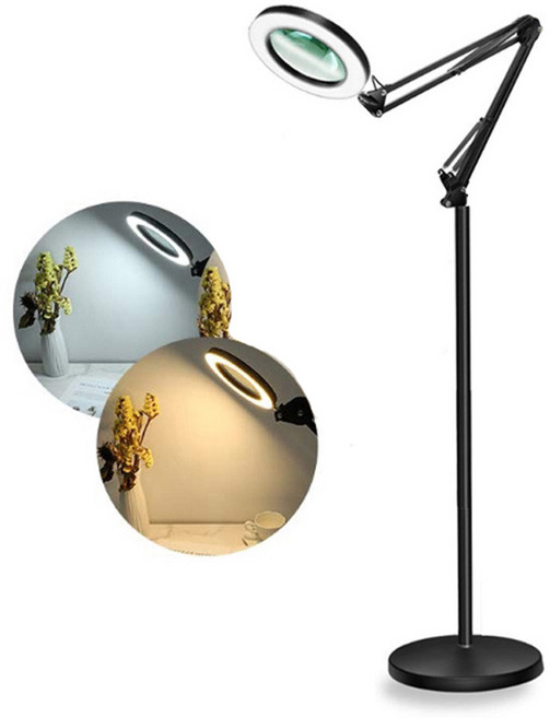 아로 스탠드 대형 LED 돋보기 확대경 어답터 링라이트 조명, 블랙, 1개