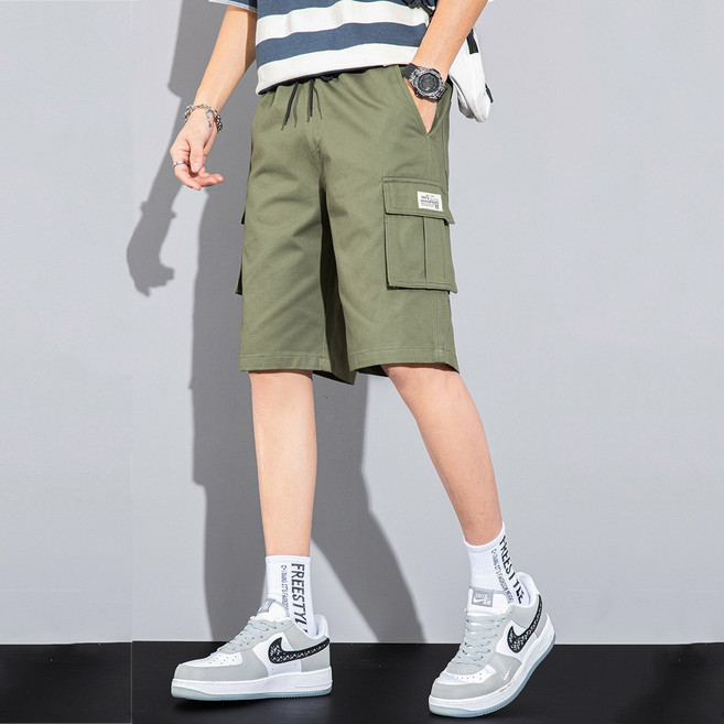 화만 남성용 단색 작업복 루즈하고 가볍고 부드러운 4포켓 반바지