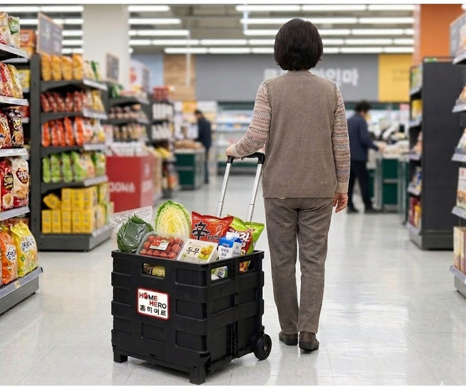 바퀴달린 접이식 캠핑 시장 마트 쇼핑 장바구니카트 캐리어 블랙 1개