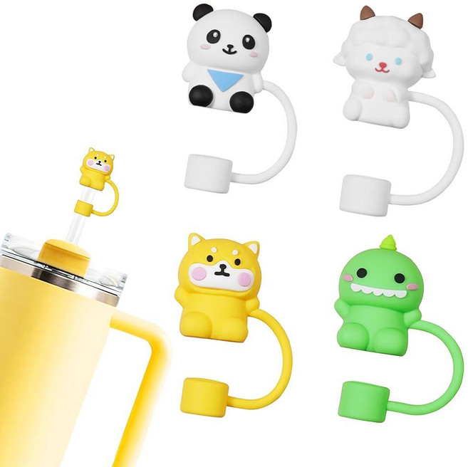 Stanley 텀블러와 호환되는 고양이 발바닥 빨대 커버 캡 6팩 (414~1.2L(14온스~40온스)) - Simple Modern 컵용 식품 등급 실리콘 빨대 토퍼 빨대, Animals A set-4pcs