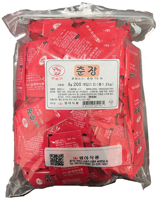 뽀빠이 춘장 일회용 (6g), 1.2kg, 3개