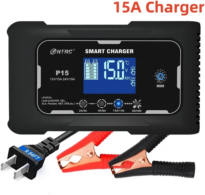 HTRC 15A/20A/25A/35A 자동차 배터리 충전기 납산 PB AGM LiFePO4 배터리 자동 오토바이 충전기에 대 한 12, 02 US PLUG, 01 China Mainland, 01 15A Charger