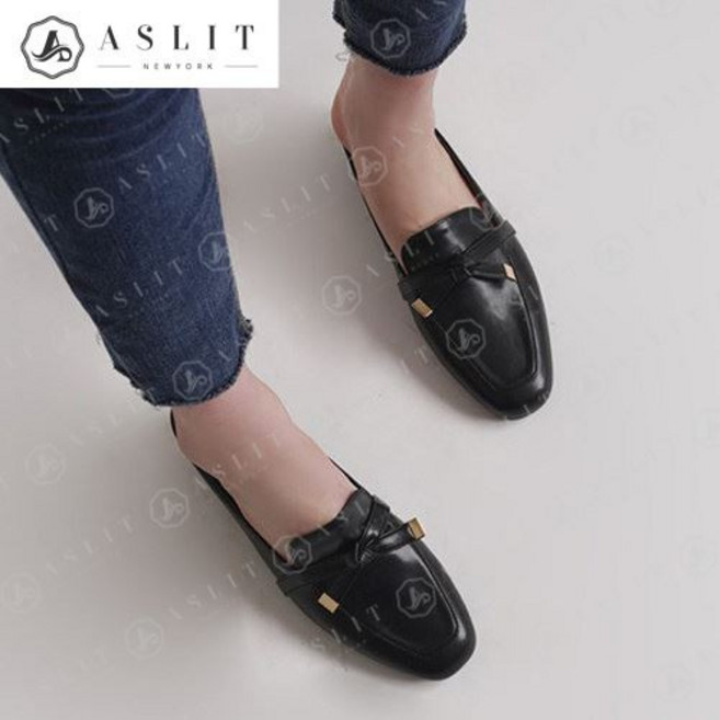 [애슬릿] 빅사이즈 여성 리본 골드 뮬 블로퍼 2cm