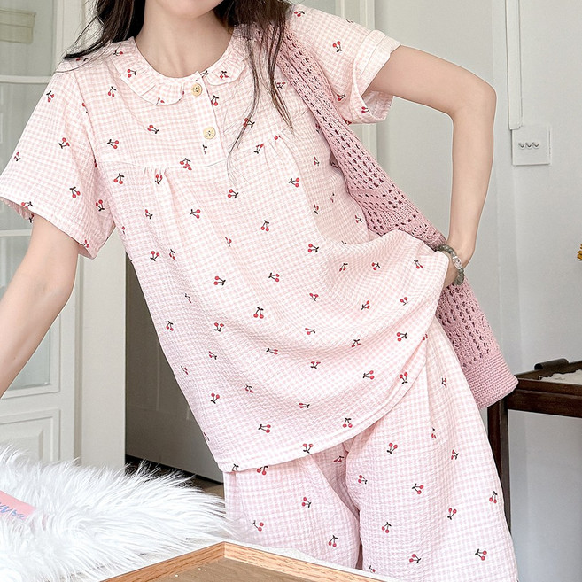 엘라운지 루즈핏 프릴 요루 반팔 상하세트 잠옷