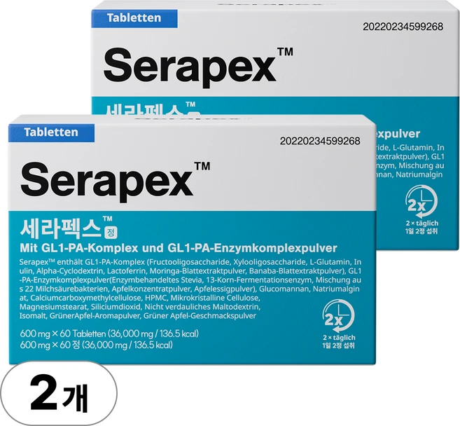 세라펙스 정 Serapex 다이어트 식단관리 유산균 식전컨트롤 GL1-PA 복합물 GL1-PA 복합효소 애사비추출물 식이팽창배합 GLP-1 촉진 글루타민 락토페린 알파CD 식욕억제, 2개, 60정 - 쿠팡