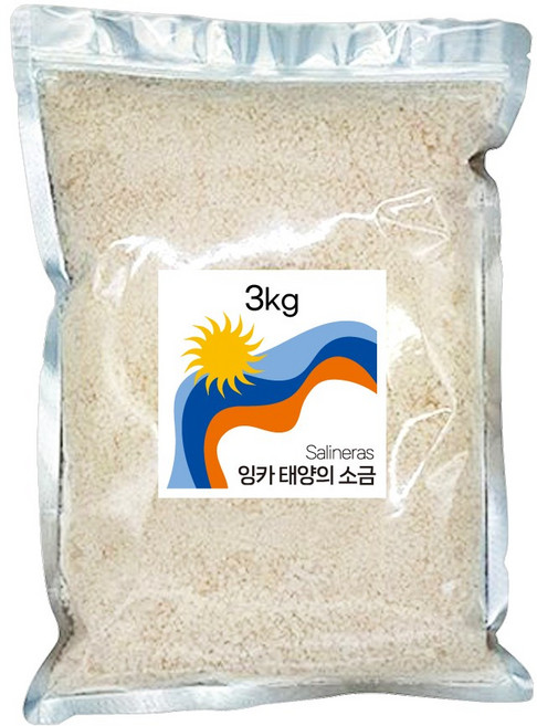 해발 3300미터 남미 페루 고지대에서 생산된 프리미엄 소금 잉카 태양의 소금(굵은 입자), 3kg, 1개