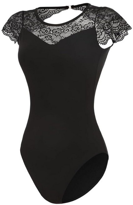 ModLatBal 발레 댄스 코스튬용 여성용 반소매 레오타드 블랙 레이스