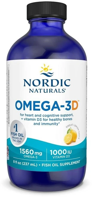 노르딕내추럴스 오메가-3D 1560mg EPA 745/DHA 500 비타민 D3 레몬 맛 237ml, 1개 - 쿠팡
