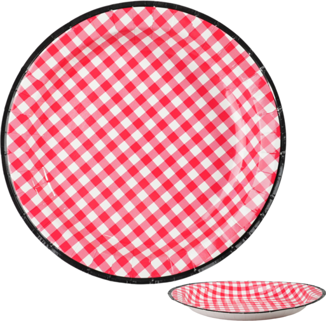 easytime 일회용 접시 빨간 체크 패턴 종이접시 22cm, 5세트, 10개