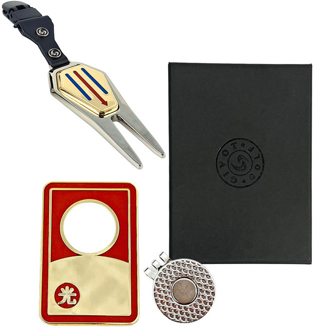 지봇골프 오광 X 디보트툴 볼마커 집게형 선물세트, 골드 골드, 1세트