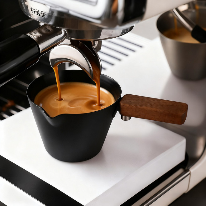 FATTYS 우드 핸들 스텐 에스프레소 샷잔, 블랙, 1개