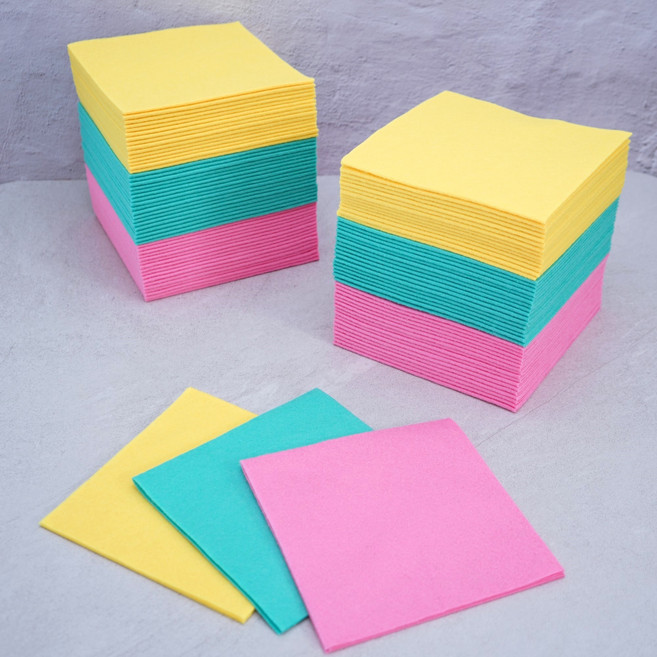 파르텐자 부직포행주 100개 200개 40x40 대용량 벌크 업소용 3색 두꺼운삼색 칼라 독일행주 식당행주 천연펄프 비스코스, 비닐 포장없이 주문(200원 할인), 200장, 1세트