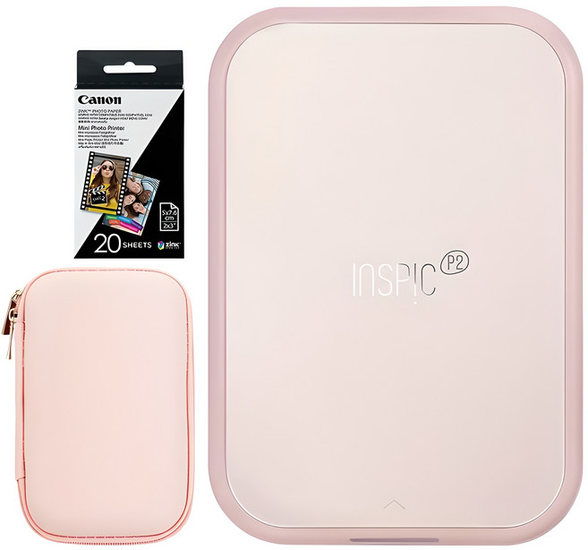 캐논 인스픽 P2 포토프린터 휴대용 로즈골드 + 인화지 30매 + 케이스 랜덤발송 세트 PV-223