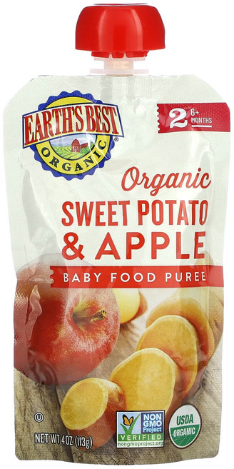 Earth's Best 유기농 이유식 퓨레 생후 6개월 이상 고구마 및 사과 113g(4oz), EarthsBest유기농이유식퓨레생후6개월이상고구마및사, 113g, 1개