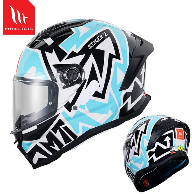 MT STINGER 2 全罩式安全帽 拆洗內裡 耳機槽 DOT/ECE認證, 黑白青聯想,3XL(60-62)CM(日常通勤)